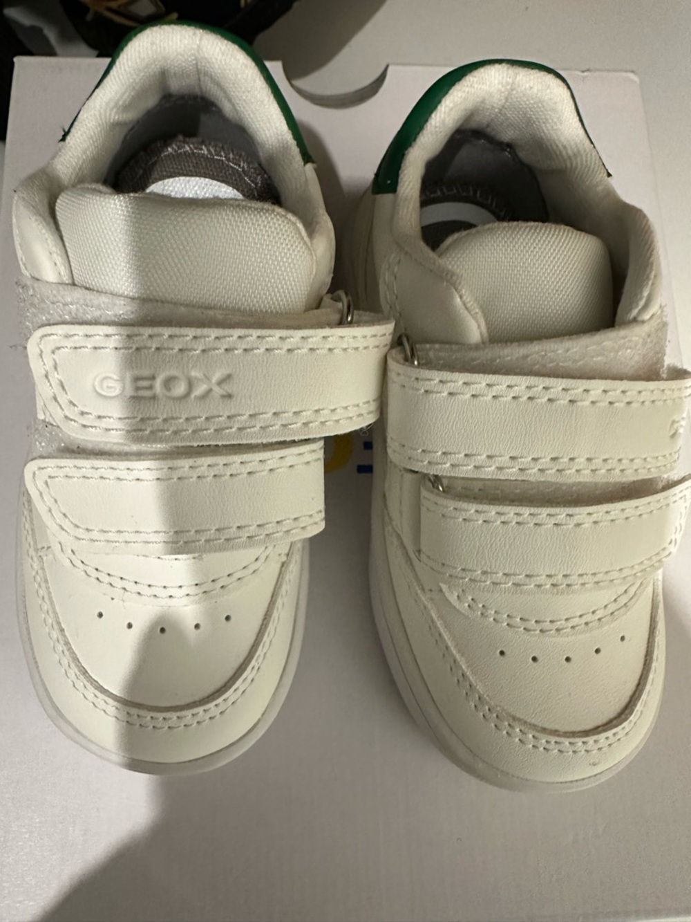 Geox baby White Leather Sneakers with Green Heel Accent